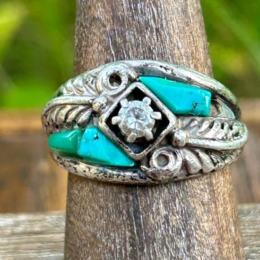 Sterling Silver Turquoise Cubic Zirconia Ring Cheryl Wadsworth Native American Handmade Jewelry 
