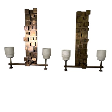 Pair of Limited Edition Bronze Modernist Sconces