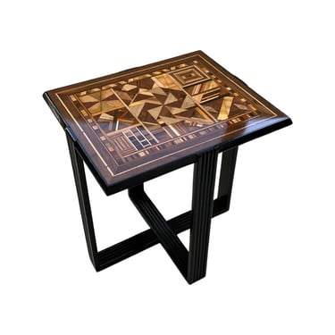 Vintage Art Deco marquetry inlay wood table prison tramp Art streamline 1940s 40s mid century 