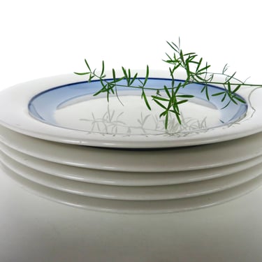 Set of 5 Arabia Finland Pudas Arctica Salad Plates, Danish Modern 8" Blue And White Porcelain Plates Designed by Inkari Leivo 