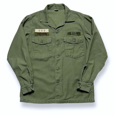 Vintage 1970s OG-107 US Army Utility Shirt ~ fits M ~ Military Uniform ~ Patches / Named ~ Vietnam War 
