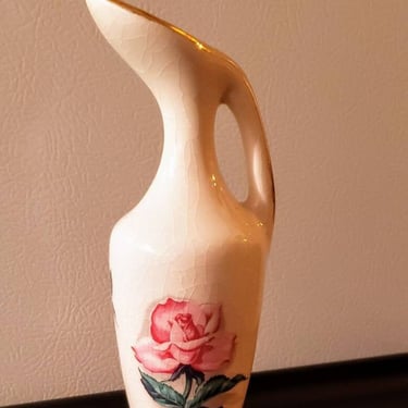 Vintage Pink rose bud flower vase  Shabby Chic Vase with handle Easter decorations 