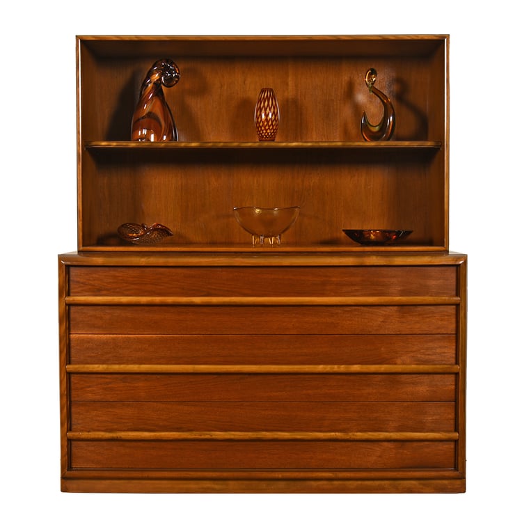 Widdicomb Rolling Walnut Storage + Display Cabinet by T.H. Robsjohn-Gibbings