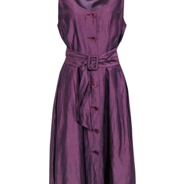 Lafayette 148 - Purple Sleeveless Button Front Waist Sash Dress Sz 14