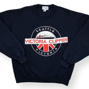 Vintage 90s Jerzees Seattle Washington Victoria Clipper Ferry Made in USA Graphic Crewneck Sweatshirt Pullover Size Large 