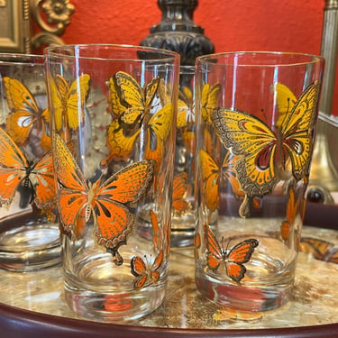 MCM butterfly drinking glasses Libbey 