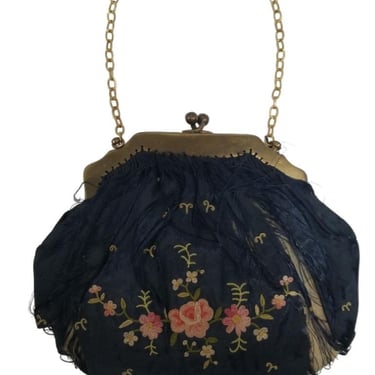 Antique Hand-Embroided Silk Purse 1910 