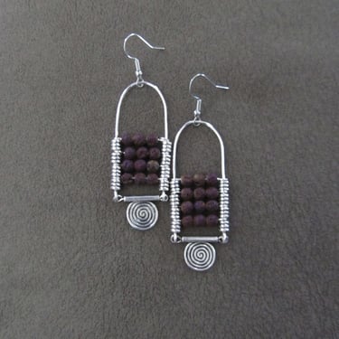 Purple lava rock chandelier earrings silver 