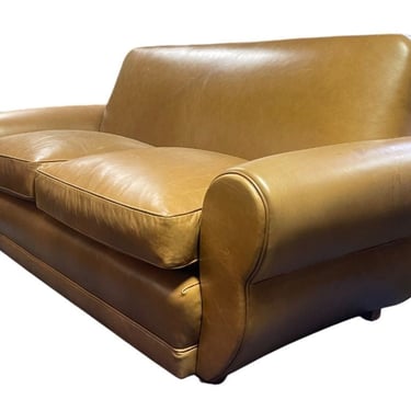 Art Deco Brown Leather Sofa, Newly Upholstered, USA, 1940's.