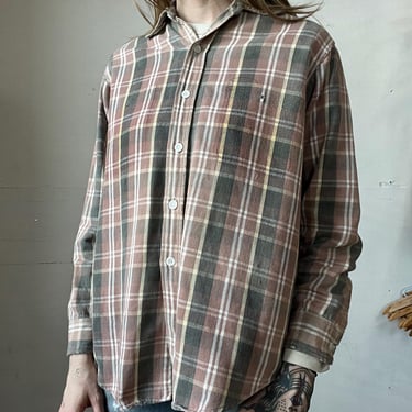 L, Vintage 1940s 1950s Thick Cotton Flannel Shirt, Workwear 