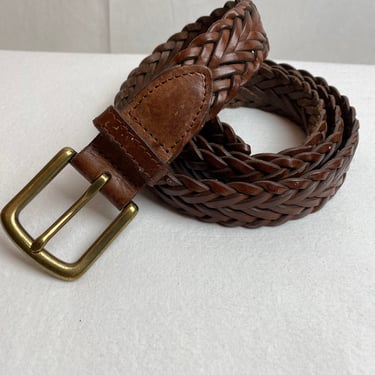 90’s woven brown Leather belt Braided leather belt slim thin skinny trousers belt LL Bean unisex volup boho/ open size 38 XL up to 42” 