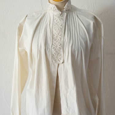 Vintage Victorian White Cotton Blouse with Crochet Detail S/M