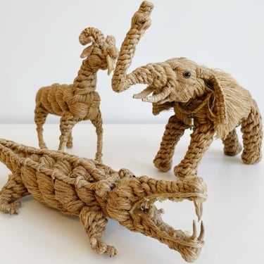 Set of 3 Jute Rope Animal Sculptures by Kay Bojesen Jorgen Block