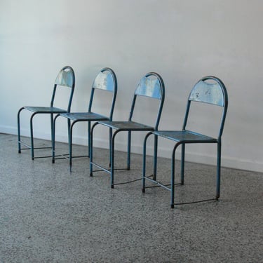 Vintage Industrial Metal French School Chairs (Adult Sized) Set of 4-Stackable 