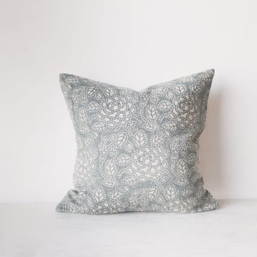 Linen Block Printed Pillow Cover | Sicily Teal