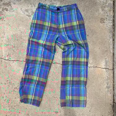 Vintage Polo Ralph Lauren USA 100% Cotton Bright Colorful Plaid Pants Size M 