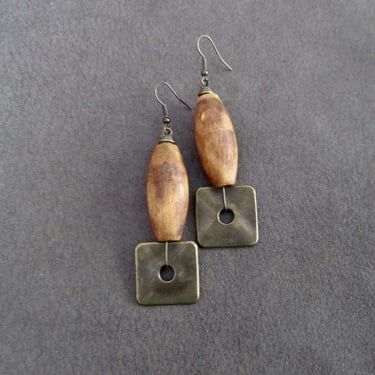 Bold wooden mid century modern earrings 