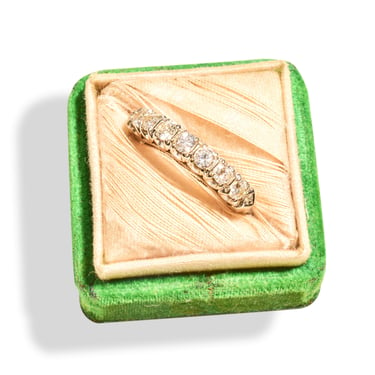 1950's Diamond Wedding Band In 14K White Gold, 7-Diamond Pave Half Eternity Ring, .70 TCW, Size 6 1/2 US 