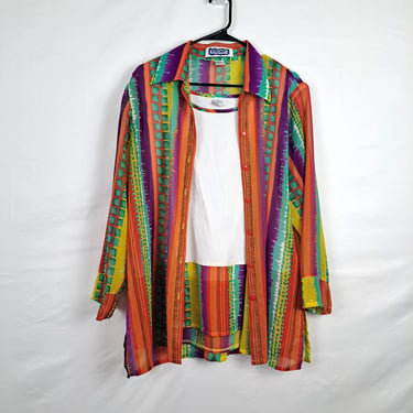 Vintage 90s Rainbow Sheer Over & Under Shirts 