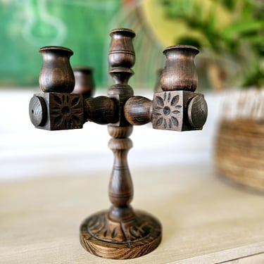 Vintage Wood Mexican Altar Candelabra 