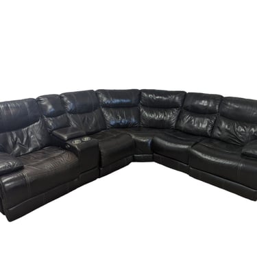 Brown Leather Recliner Sectional With Cupholders
