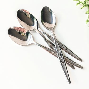 4 Carlton Stainless CAS1 Woodcrest Stainless Teaspoons /1960s Vintage Flatware/ MCM Japandi Scandi/ Japan Korea/ Discontinued Replacement 