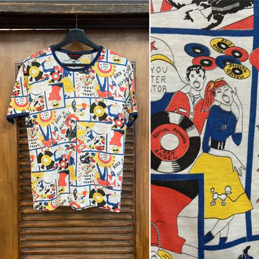 Vintage 1970’s 1950’s Style Pop Art Rock n’ Roll Revival Cartoon Tee Shirt, 70’s T Shirt, Vintage Clothing 