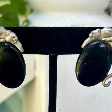 Vintage JJ Signed 1988 Pewter Panther Earrings Jewelry Ornate Retro Jewelry 