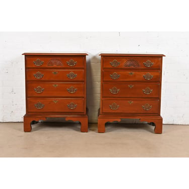 Harden Furniture Georgian Solid Cherry Wood Four-Drawer Bedside Chests, Pair