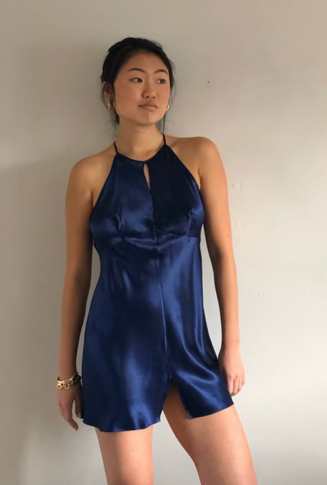 midnight blue slip dress