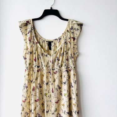 VTG Lucky Brand Blouse Butterfly Beige Babydoll Cotton Women M Peasant Boho Cottagecore 