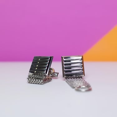 Vintage 1970s Silver Mesh Cuff Links 