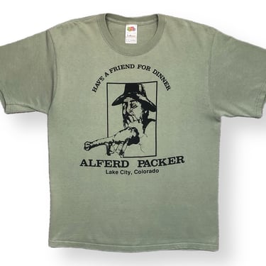 Vintage 90s/00s Alfred Packer “Have A Friend For Lunch” Lake City Colorado Cannibal Graphic T-Shirt Size Large 