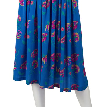 Escada 1980s Vintage Floral Blue Silk Pleated High-Waisted Skirt Sz XXS XS 