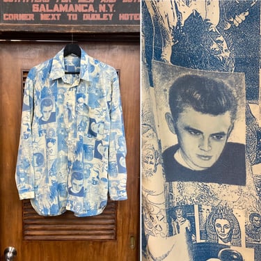 Vintage 1990’s Photoprint Pop Art Americana Rayon/Poly New Wave Shirt, James Dean, Elizabeth Taylor, Rare, 90’s Vintage Clothing 