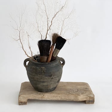 Rustic Black Gray Pottery Jug Vessel Vase 