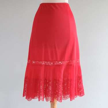 Classic 1950's Crimson Red Vintage Lovelace Slip Skirt  / Sz M