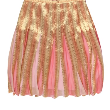 Lafayette 148 - Gold Metallic Skirt w/ Pink Pleats Sz 12