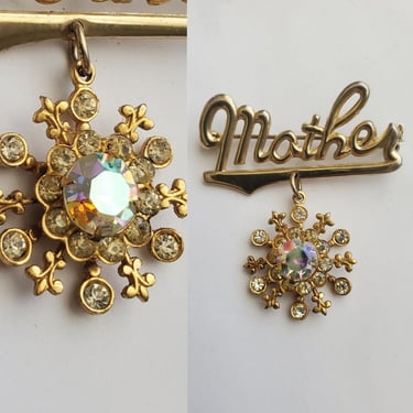 1960s Mother Charm Brooch Pin with AB Rhinestone - Mid-century Fashion - 60s Accessories 
