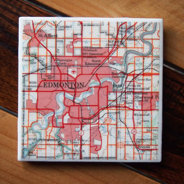 1983 Edmonton Canada Vintage Map Coaster. Edmonton Map. Canada gift. Alberta province map. Canada Gift. Canadian Décor. Coffee Table Decor. 