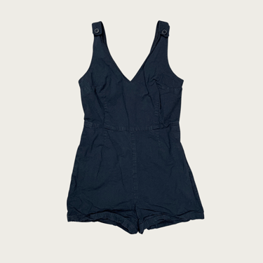 (S) Black Cotton V Neck Romper