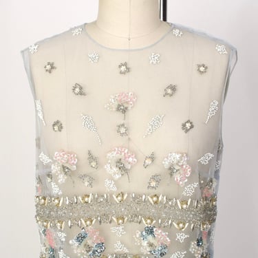 1960s Tulle Floral Beaded Top