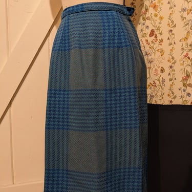 Blue Houndstooth Vintage Wool Skirt 