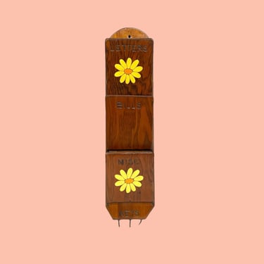 Vintage Mail Sorter Retro 1970s Bohemian + Hand Painted Flowers + Solid Wood + Wall Mounted + 3 Shelf Storage + Wall Decor + Storage 