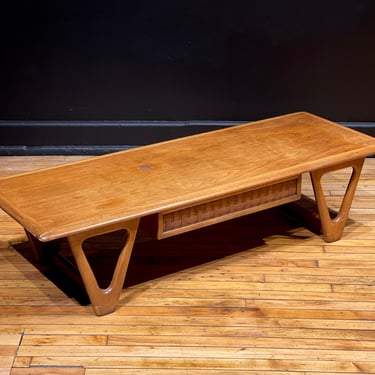 Mid Century Modern Lane Perception Coffee Table with Woven Drawer Front 