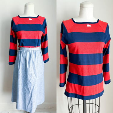 Vintage 1960s Lacoste Izod Navy & Red Striped Top / XS-S 