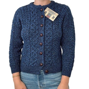 NWT Carraig Donn Womens Navy Blue Donegal Wool Irish Fisherman Cardigan XS 