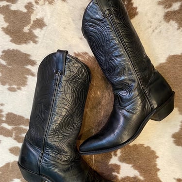 Black Leather Code West Vintage Cowgirl Western Boots women’s size 9 1/2 M 