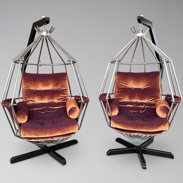 Restored Vintage Ib Arberg Parrot Chair Hanging Birdcage Chair - Vintage MCM Swedish Scandinavian Furniture Art Metal Chair Swing Chair 