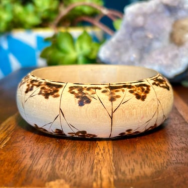 Vintage Wooden Bangle Bracelet Natural Jewelry Hand Painted Retro Abstract 